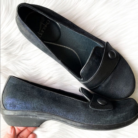 Dansko Metallic Blue Suede Olena Loafers - Picture 1 of 5